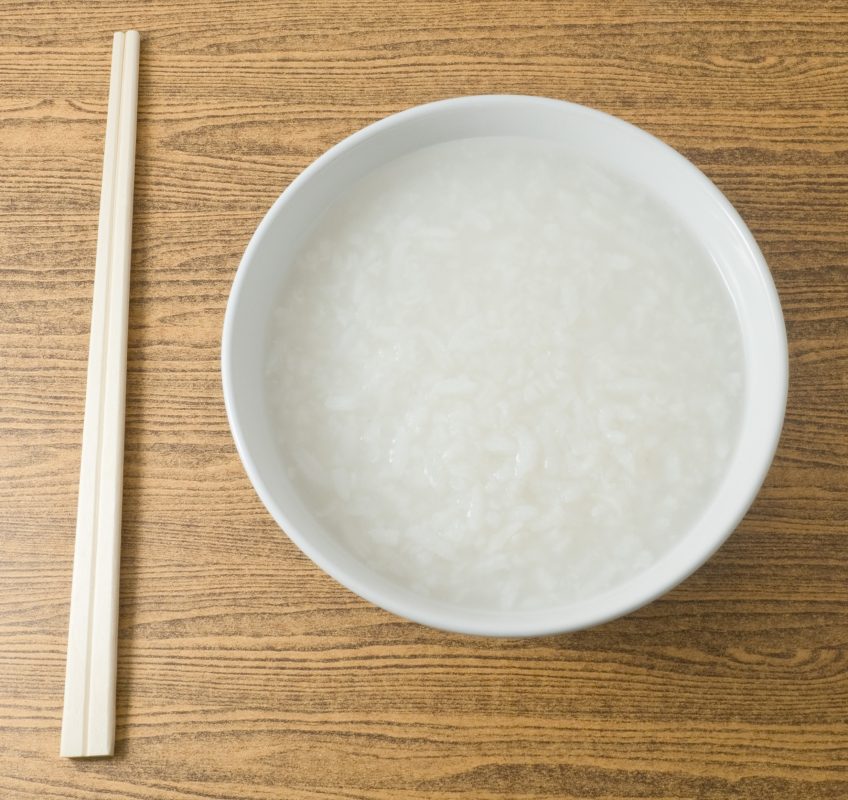 Warm rice soup, or congee, provides nutrients infants can absorb.